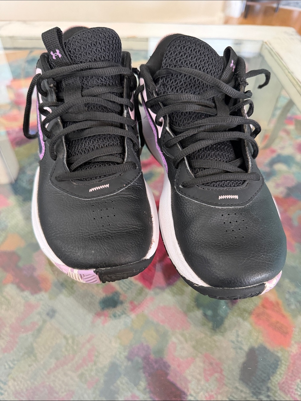Under Armour Kids Black and Light Purple Athletic Sneakers